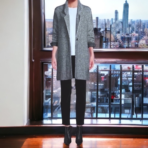 $398 Eileen Fisher Vintage Coat Large Tweed Organic Cotton Notch or Stand Collar - Picture 8 of 16